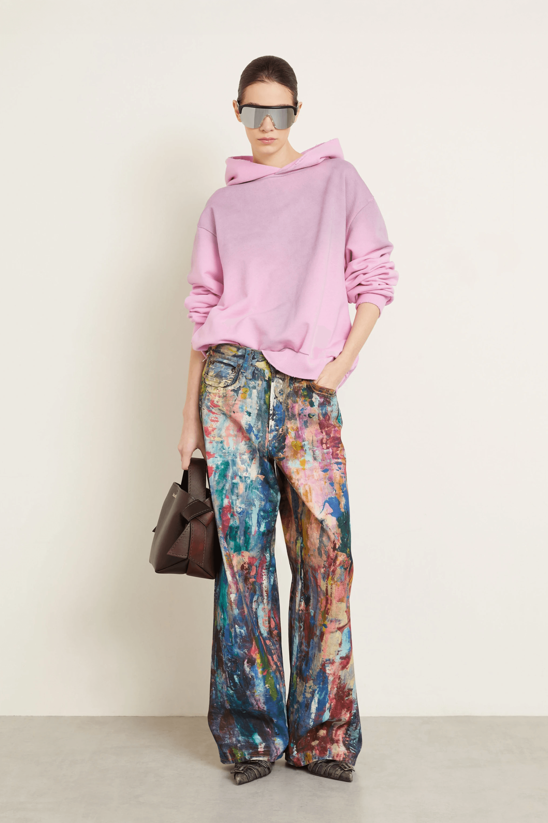 Unisex Colorblock Denim - Oil Painting Effect Relaxed Fit Pants