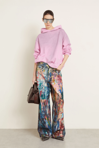 Unisex Colorblock Denim - Oil Painting Effect Relaxed Fit Pants