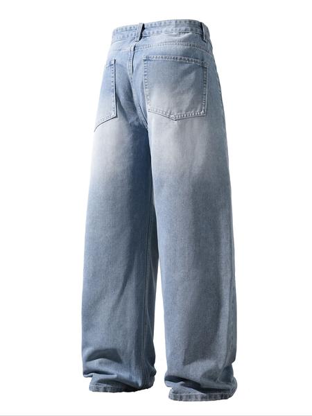 Men's Solid Color Denim Jeans, Loose Casual Comfy Wide Leg Trousers for Daily Wear, Woven Bottoms for All Seasons
