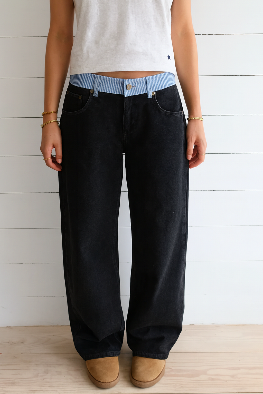 👖 Color-Block Strap Patchwork Straight Jeans ✨