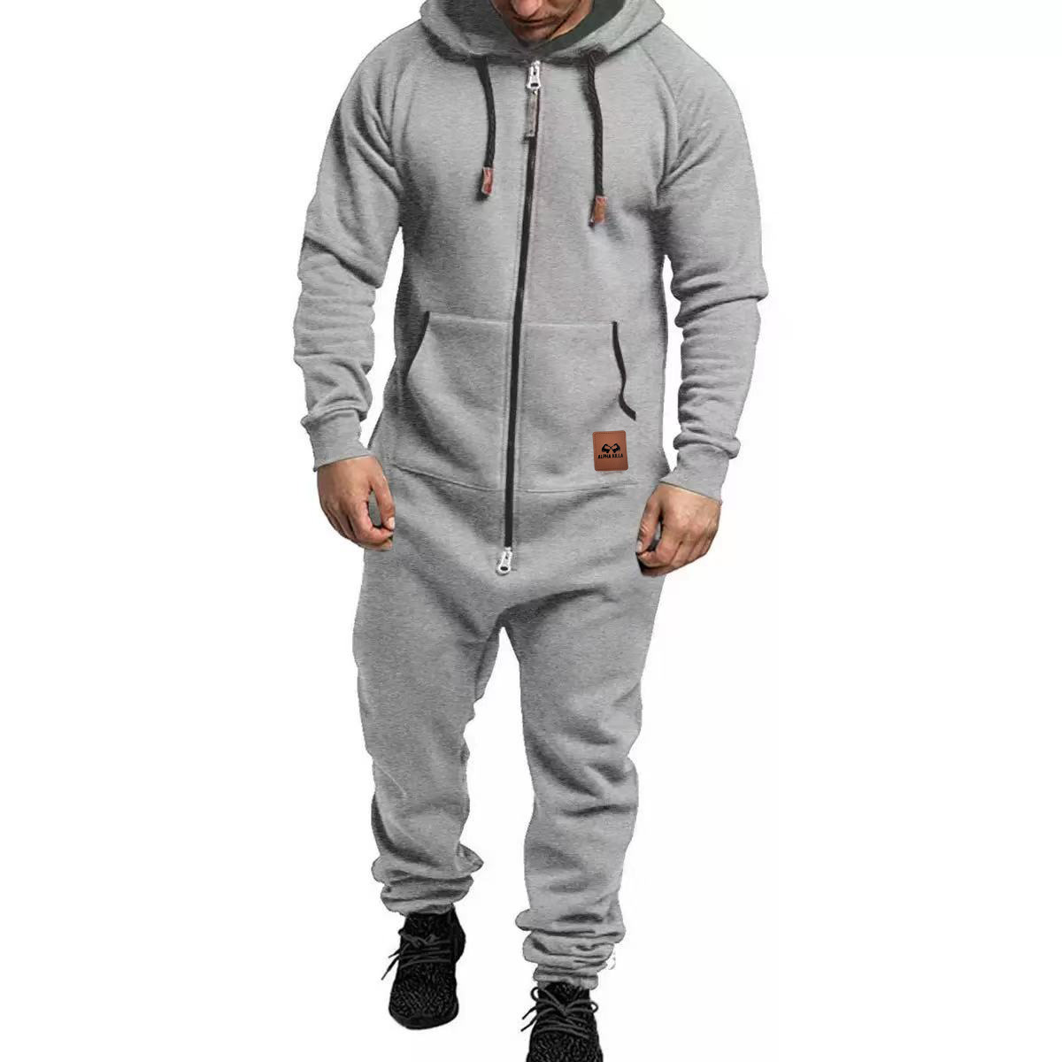 Hooded Fleece Solid Color Jumpsuit