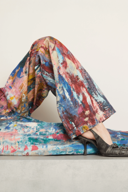 Unisex Colorblock Denim - Oil Painting Effect Relaxed Fit Pants