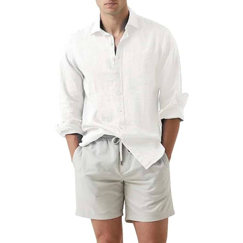 Men's Summer Cotton Linen Shirt 🌞 | Slim Fit Long Sleeve 👕