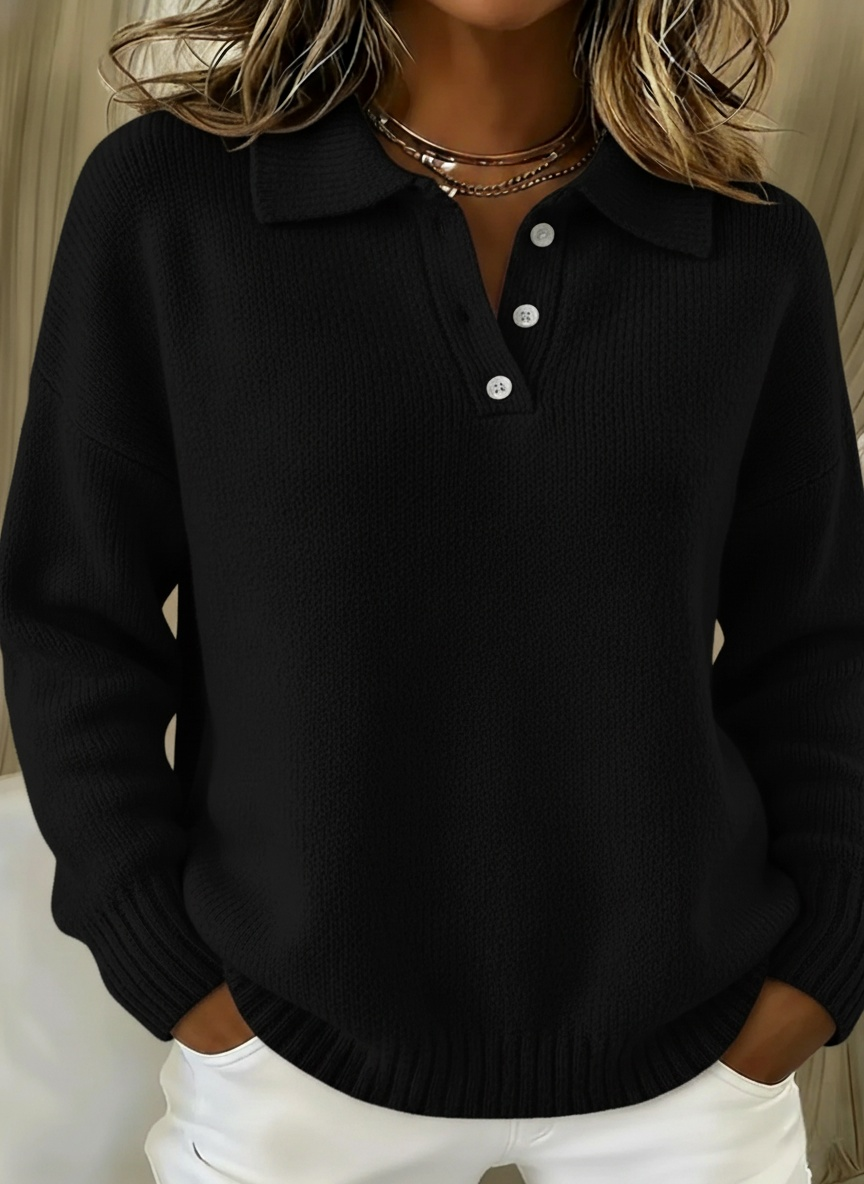 CLEARANCE SALE🔥Classic Polo Neck Button-Down Solid Color Sweater Top