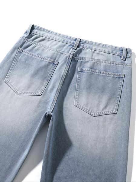 Men's Solid Color Denim Jeans, Loose Casual Comfy Wide Leg Trousers for Daily Wear, Woven Bottoms for All Seasons