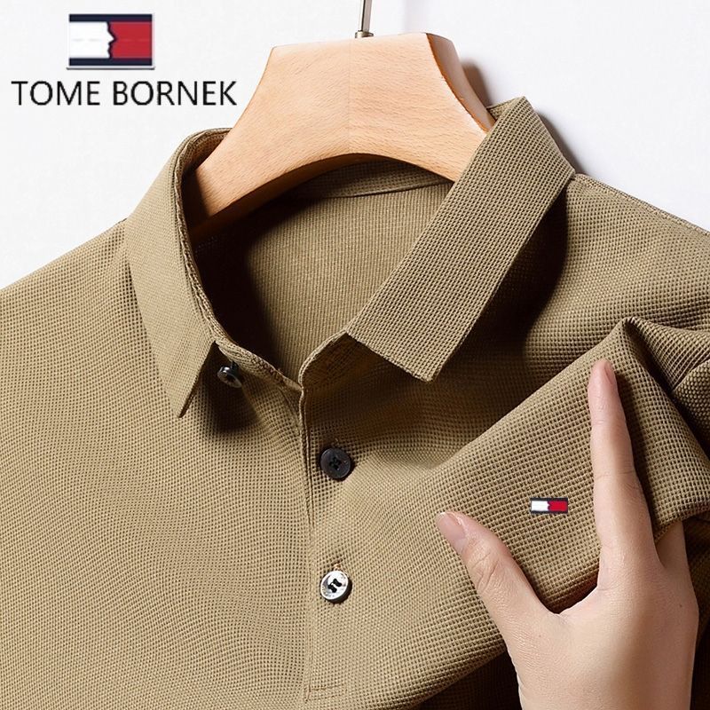 Genuine Tommy Tommy Men'S Short Sleeve T-Shirt Summer Lapel Mercerated Cotton Thin Half Sleeve Business Casual Top