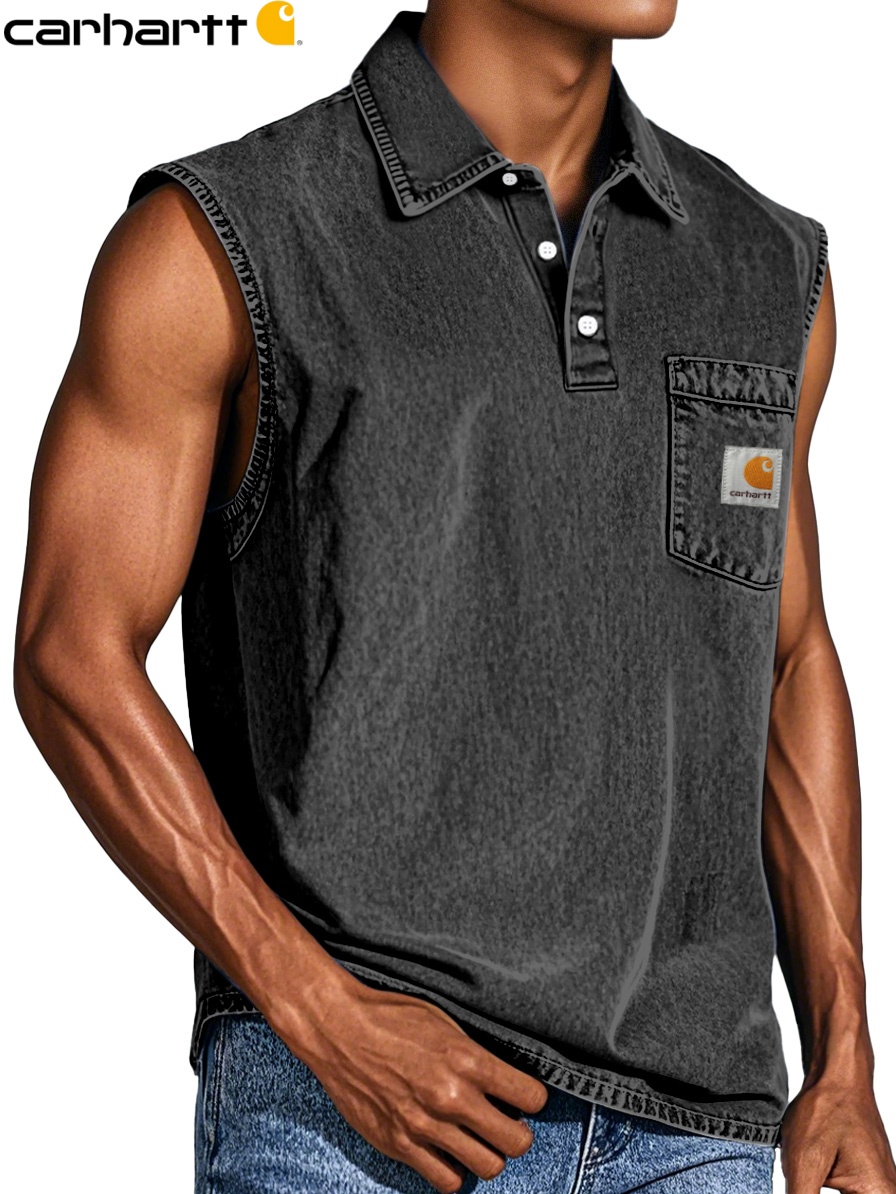 Carhartt Men's Retro Casual Pocket Button Sleeveless Lapel POLO Shirt