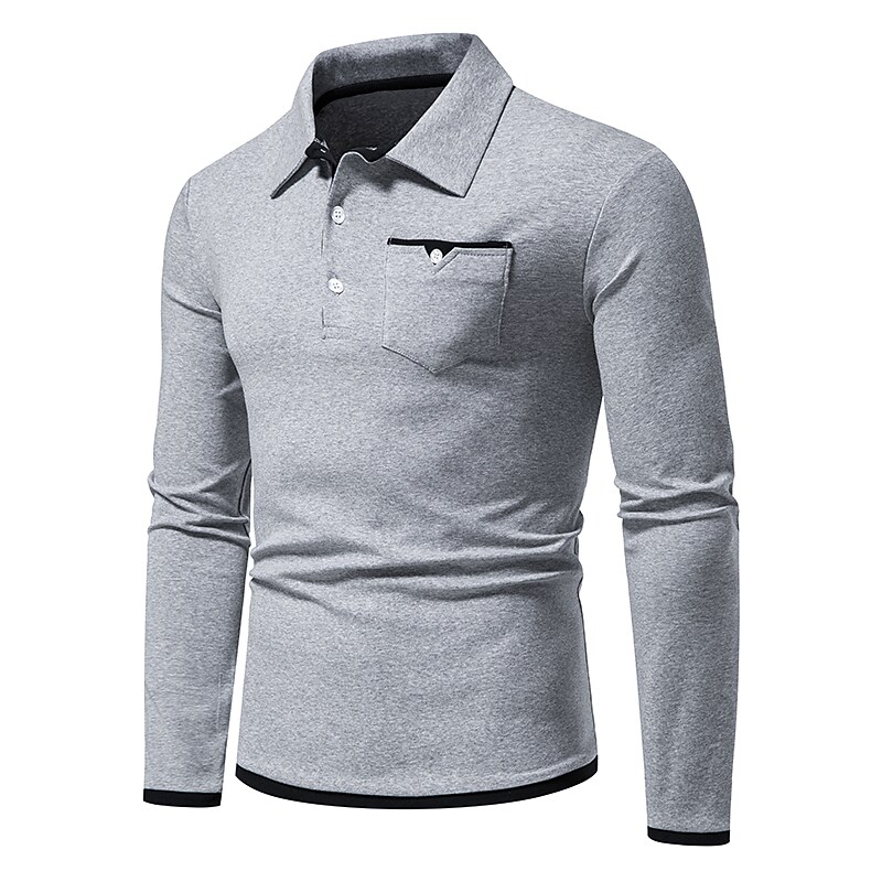 Men's Golf Shirt non-printing Color Block Button Down Collar