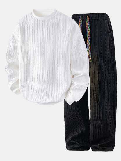 Relax Fit Twist Jacquard Crew Neck Sweatshirt & Twisted Jacquard Straight Leg Pants