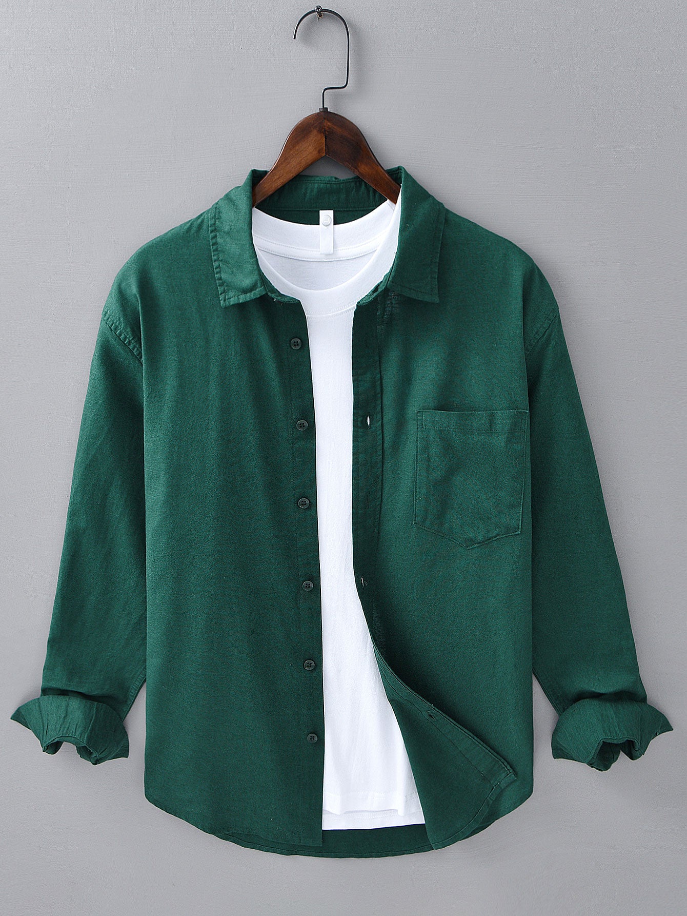 Long Sleeve Linen Cotton Shirt With Pocket