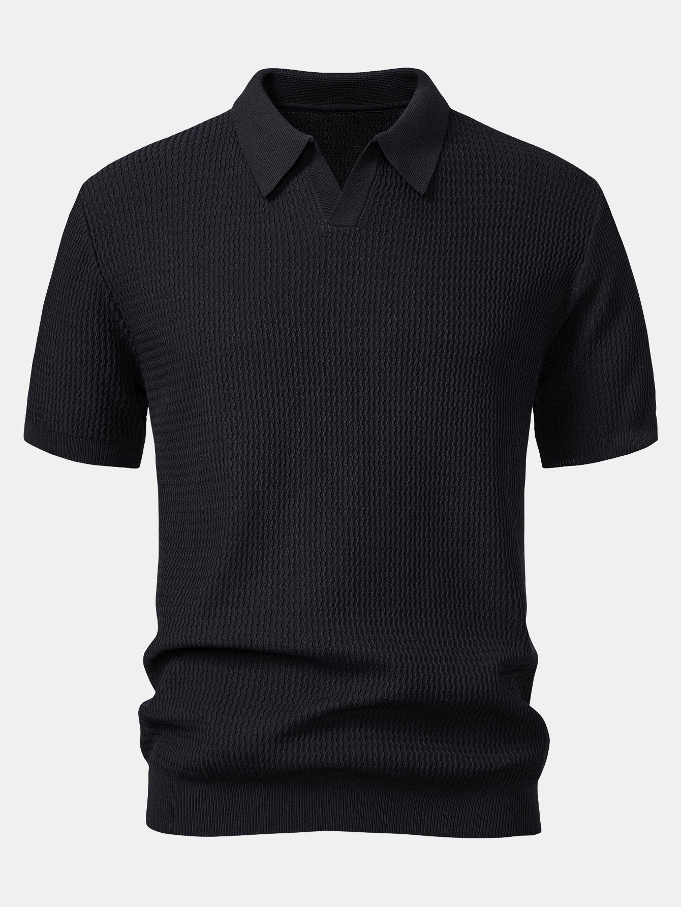Wave Jacquard Knit V Neck Polo Shirt & Slim Fit Tapered Trousers
