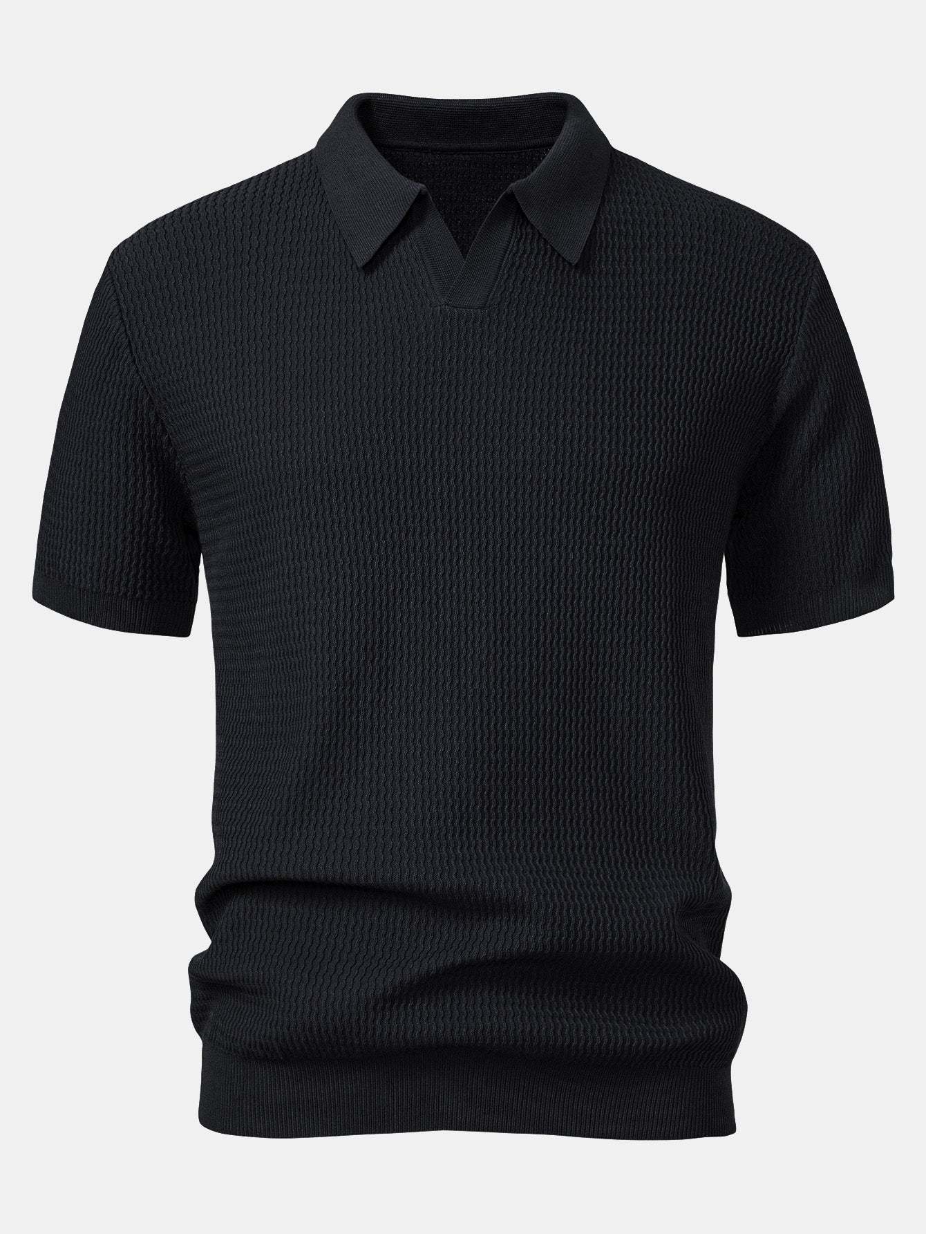 Wave Jacquard Knit V Neck Polo Shirt & Slim Fit Tapered Trousers