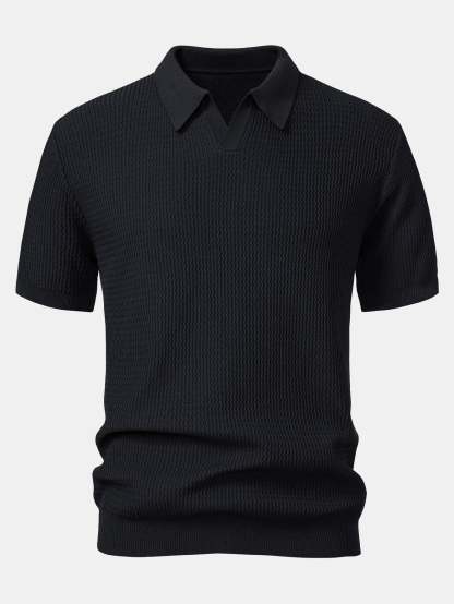 Wave Jacquard Knit V Neck Polo Shirt & Slim Fit Tapered Trousers
