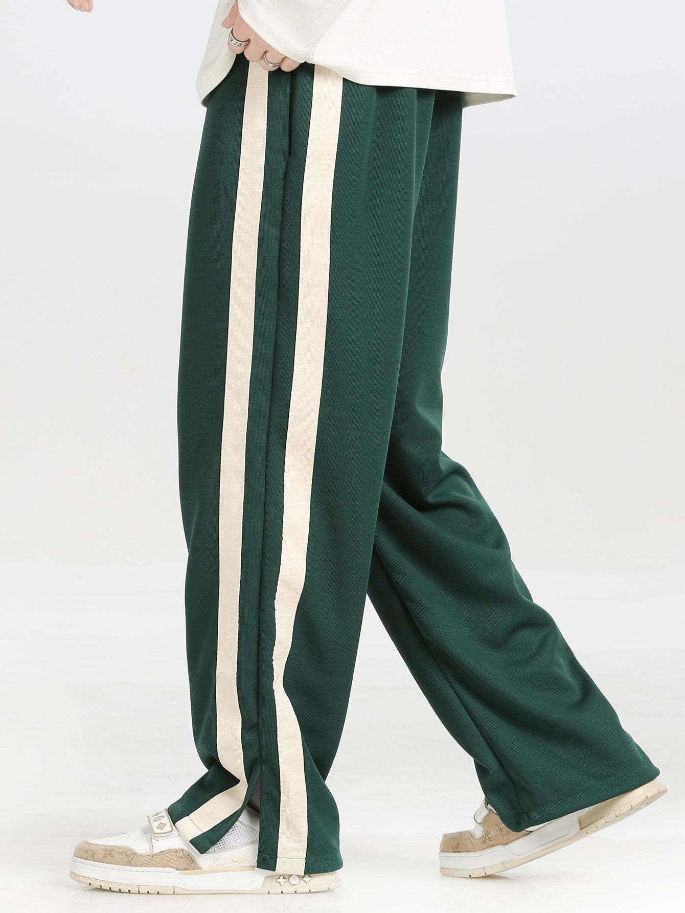 Relax Fit Milano Print Contrast Polo Sweatshirt & Slit Hem Stripe Pants