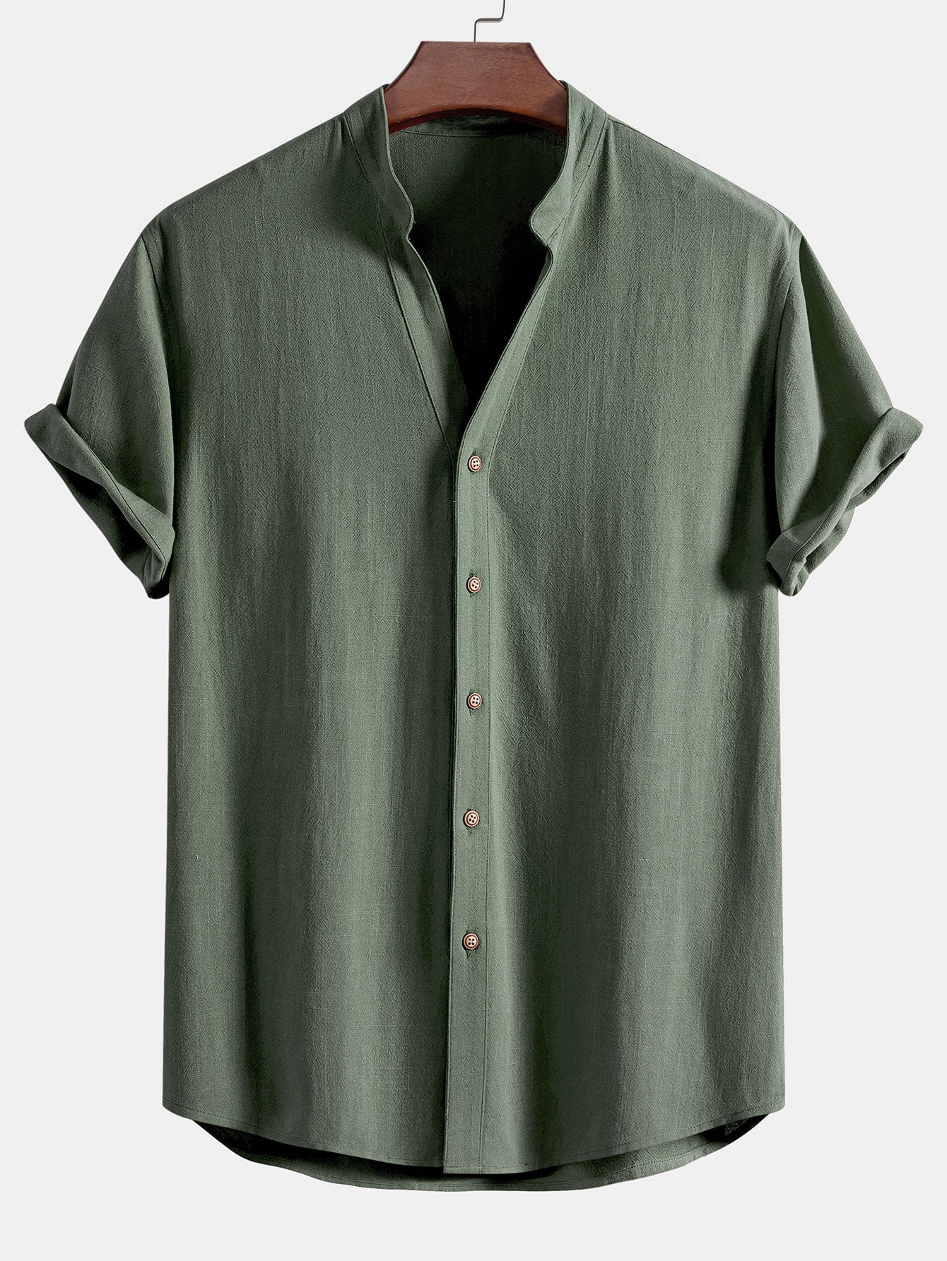 Short Sleeve V Neck Linen Rayon Blend Shirt