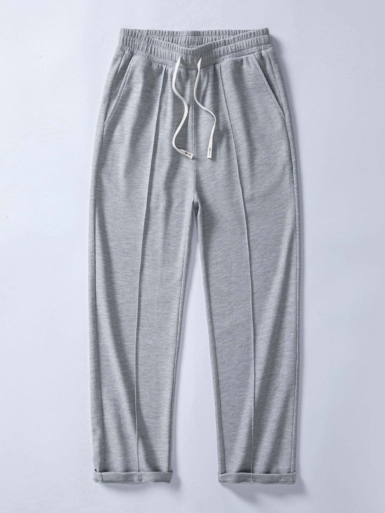 Relax Fit 2 In 1 Notched Collar Waffle T-Shirt & Waffle Pleated Pintuck Straight Leg Pants