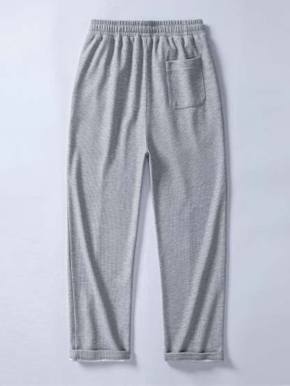 Relax Fit 2 In 1 Notched Collar Waffle T-Shirt & Waffle Pleated Pintuck Straight Leg Pants