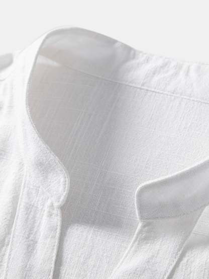 Short Sleeve V Neck Linen Rayon Blend Shirt
