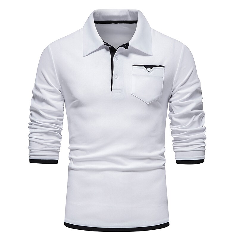 Men's Golf Shirt non-printing Color Block Button Down Collar