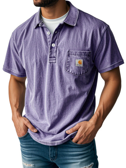 Carhartt Men's Retro Lapel Button Pocket Casual Short Sleeve POLO Shirt