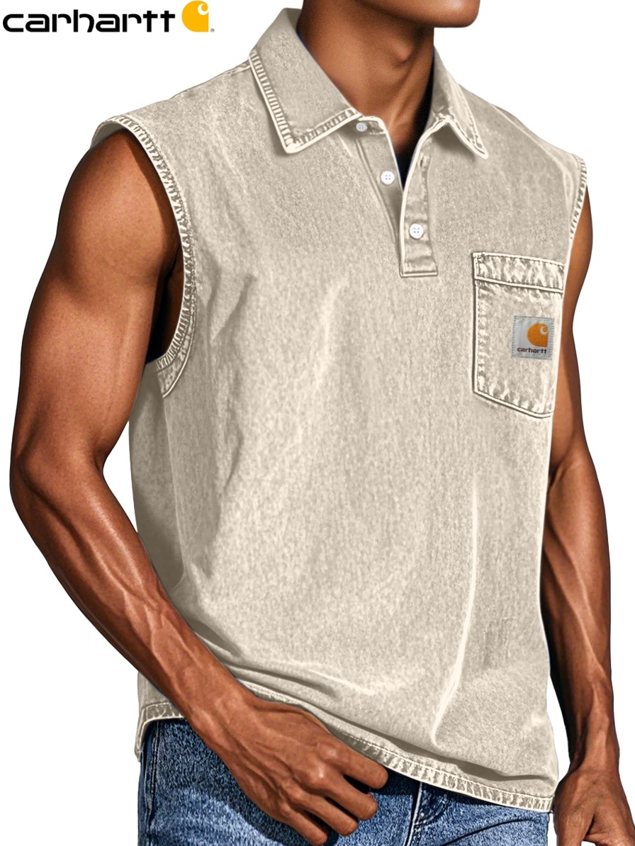 Carhartt Men's Retro Casual Pocket Button Sleeveless Lapel POLO Shirt