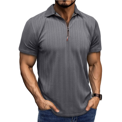 Men's Textured Zip Polo Shirt