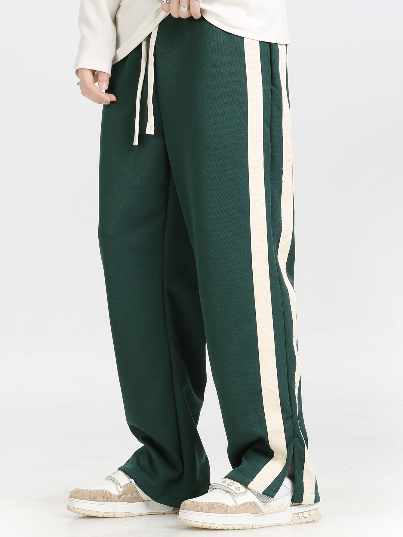 Relax Fit Milano Print Contrast Polo Sweatshirt & Slit Hem Stripe Pants