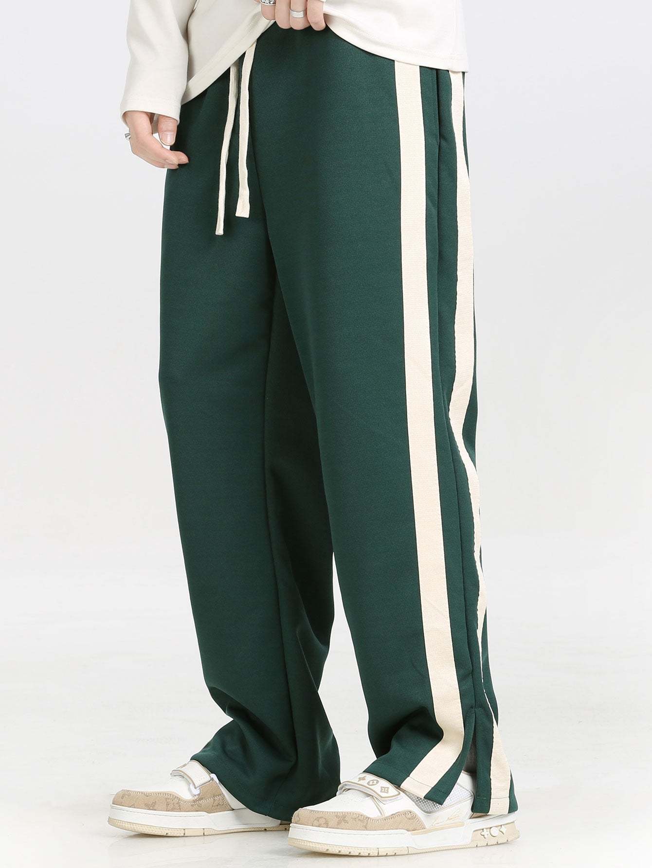 Relax Fit Milano Print Contrast Polo Sweatshirt & Slit Hem Stripe Pants