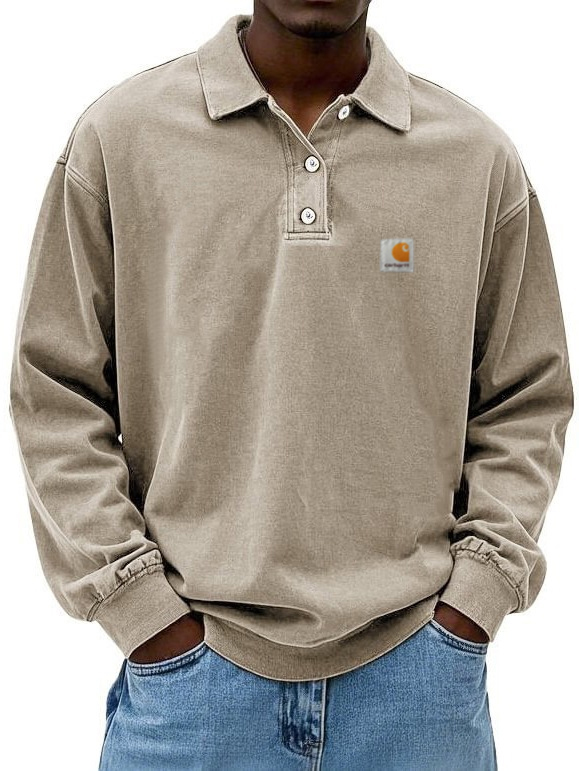 Summer Men's Long Sleeve Polo Shirt Solid Color Pullover Button T-shirt