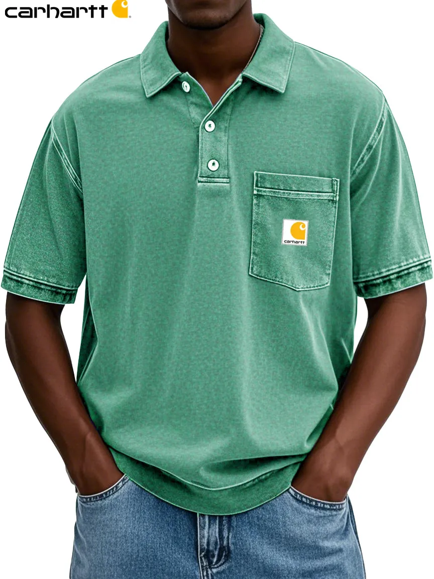 Men's Fashion Retro Distressed Lapel Pocket Short-sleeved Polo Shirt