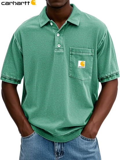 Men's Fashion Retro Distressed Lapel Pocket Short-sleeved Polo Shirt