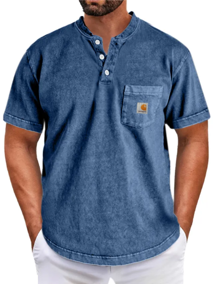 Carththartt Men's Retro Simple Solid Color Short Sleeve Henley Shirt