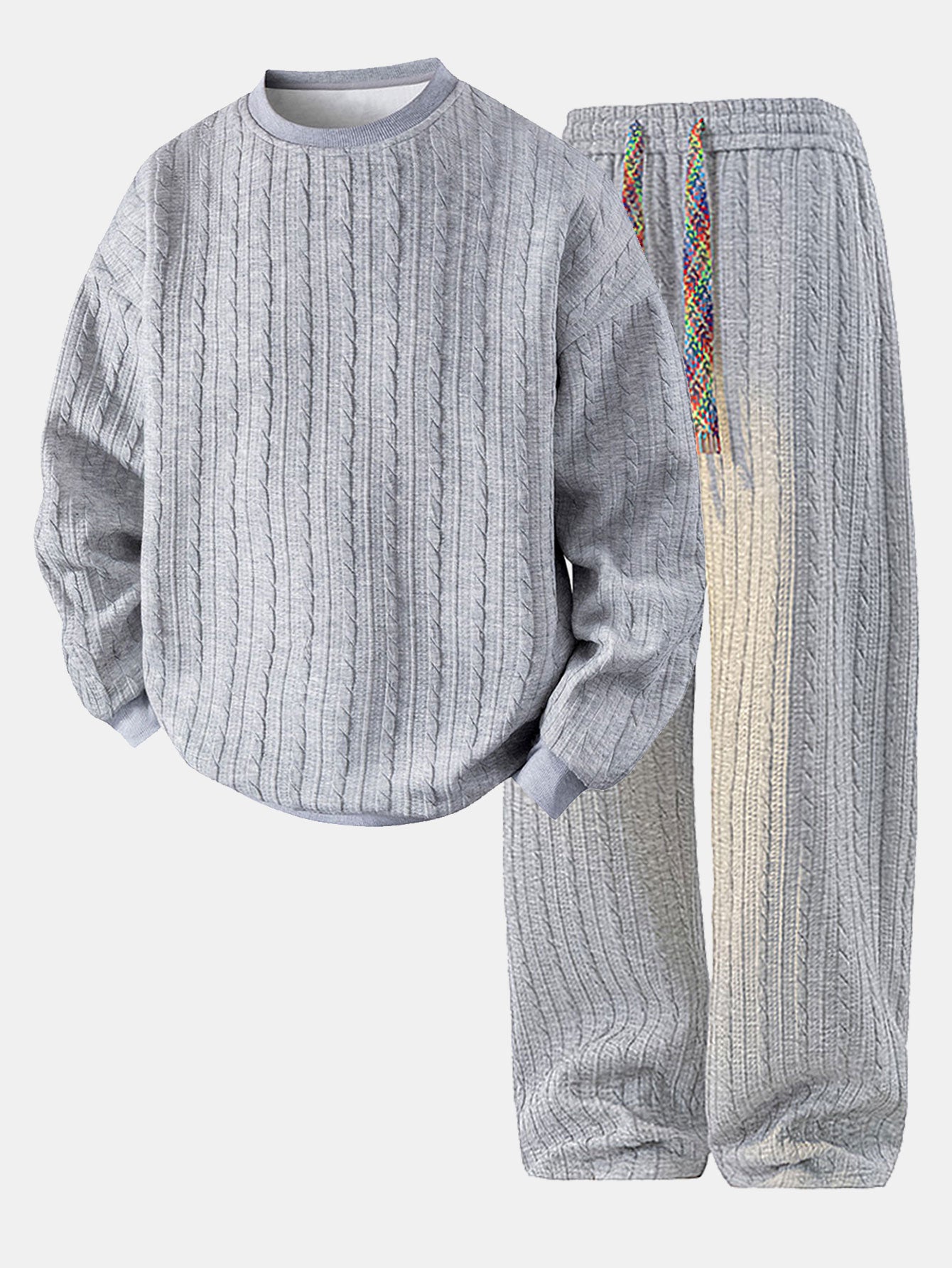 Relax Fit Twist Jacquard Crew Neck Sweatshirt & Twisted Jacquard Straight Leg Pants