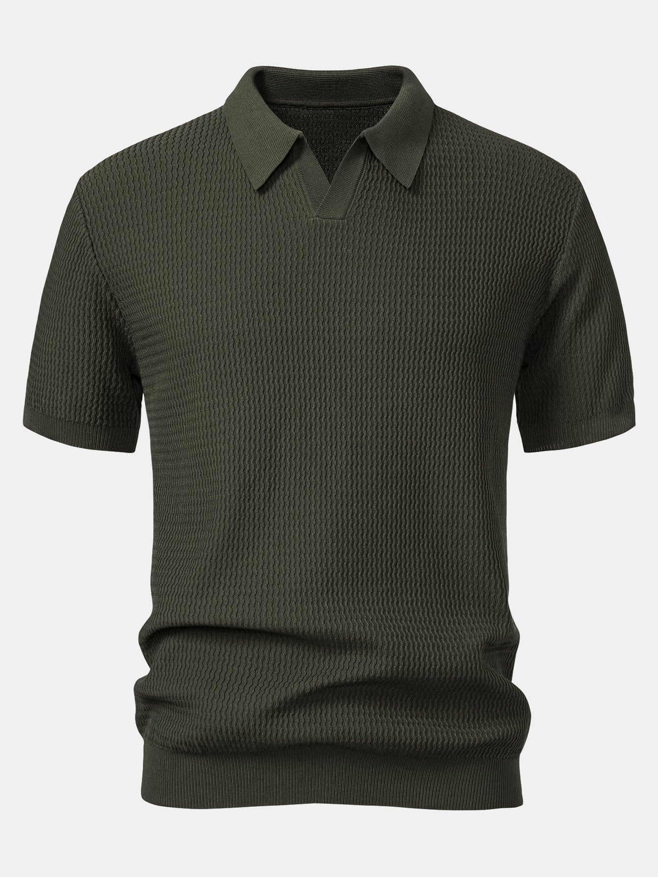 Wave Jacquard Knit V Neck Polo Shirt & Slim Fit Tapered Trousers