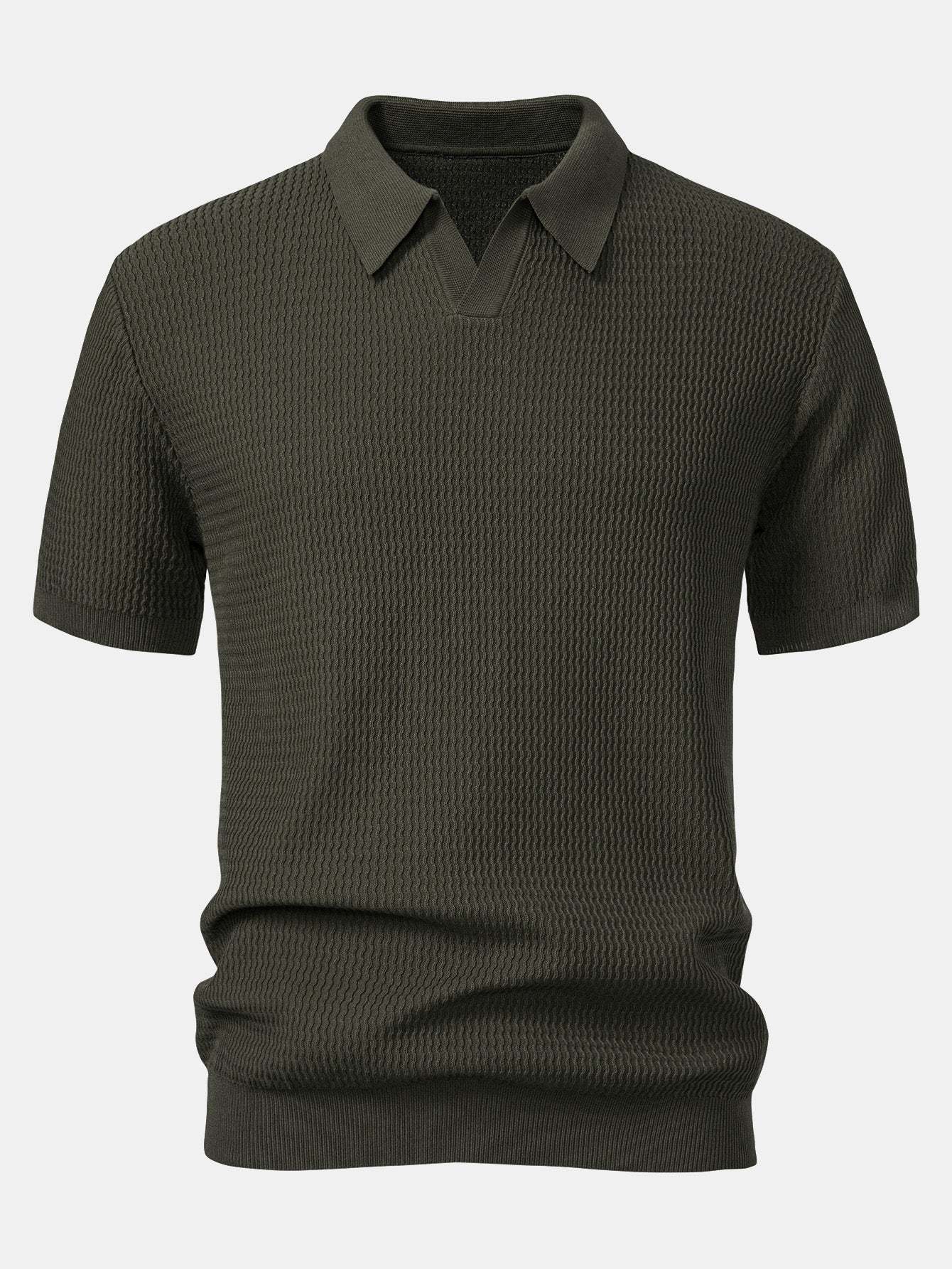 Wave Jacquard Knit V Neck Polo Shirt & Slim Fit Tapered Trousers