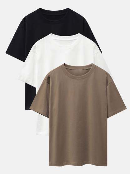 3 Pieces Basic Heavy Weight Drop Shoulder Oversize T-Shirts