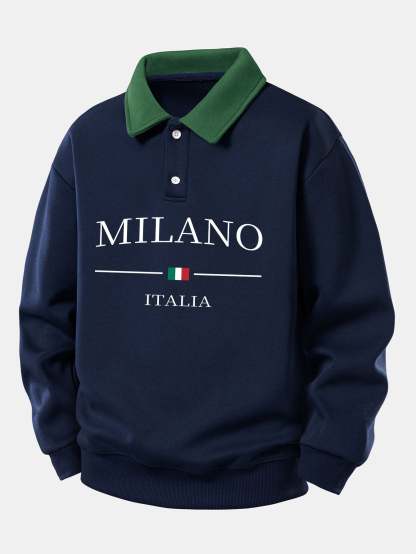 Relax Fit Milano Print Contrast Polo Sweatshirt