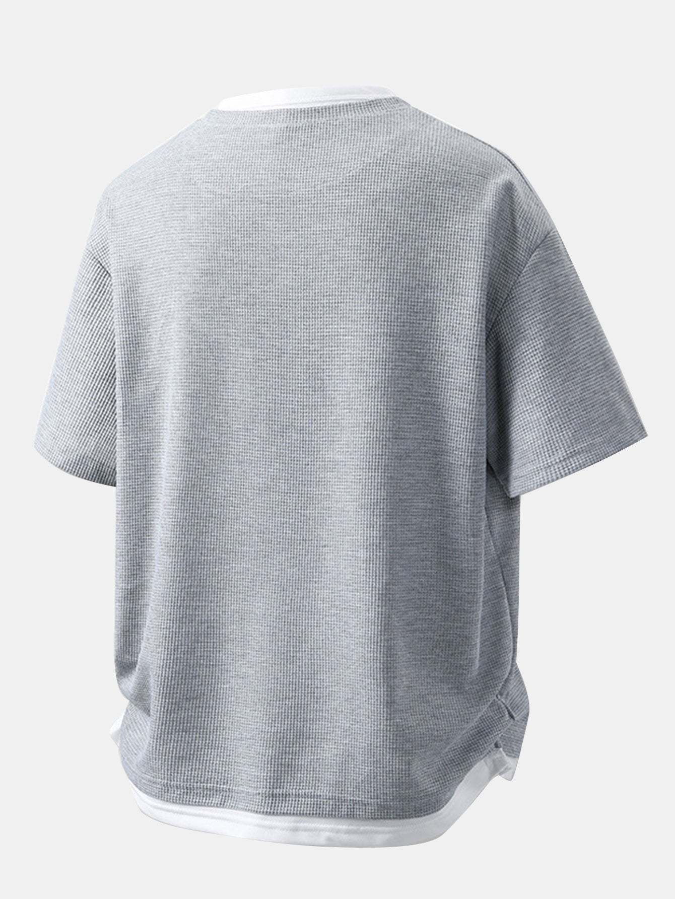 Relax Fit 2 In 1 Notched Collar Waffle T-Shirt & Waffle Pleated Pintuck Straight Leg Pants