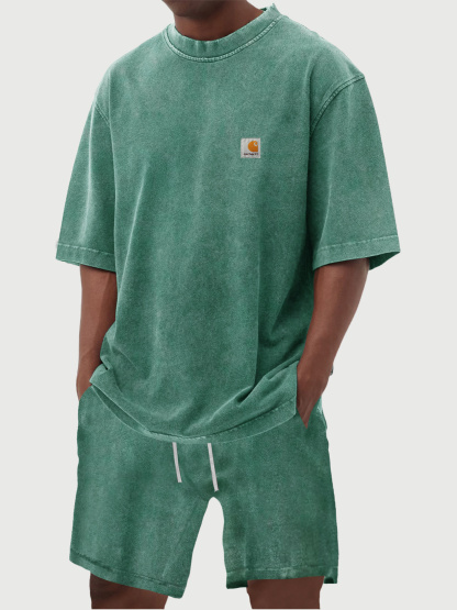 Carhartt Men's 100% Cotton Vintage Distressed Washed Print Short Sleeved T-shirt Shorts Set