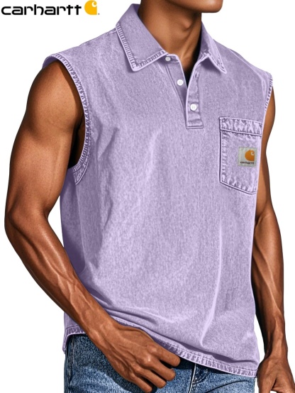 Carhartt Men's Retro Casual Pocket Button Sleeveless Lapel POLO Shirt