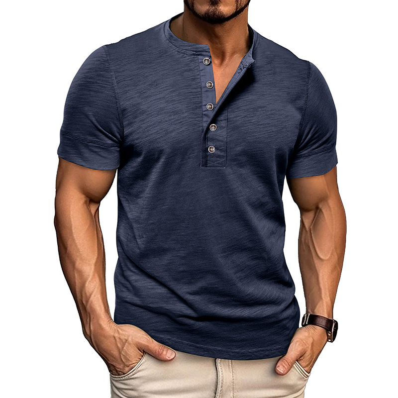 Men's Muscle Fit Colorblock Cotton Henley Tee