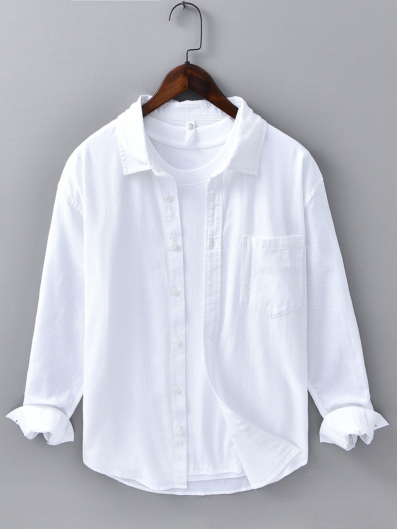Long Sleeve Linen Cotton Shirt With Pocket