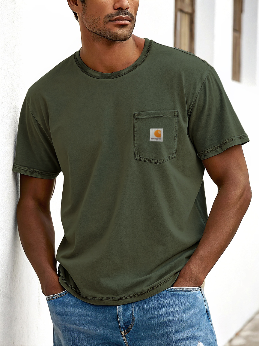 Men's Fashion Wash Cotton Summer Wear-resistant T-shirt