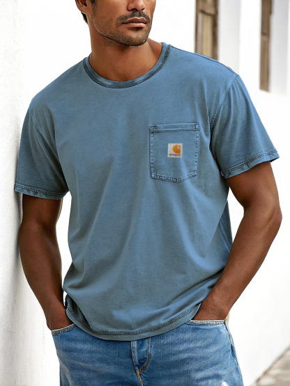 Men's Fashion Wash Cotton Summer Wear-resistant T-shirt