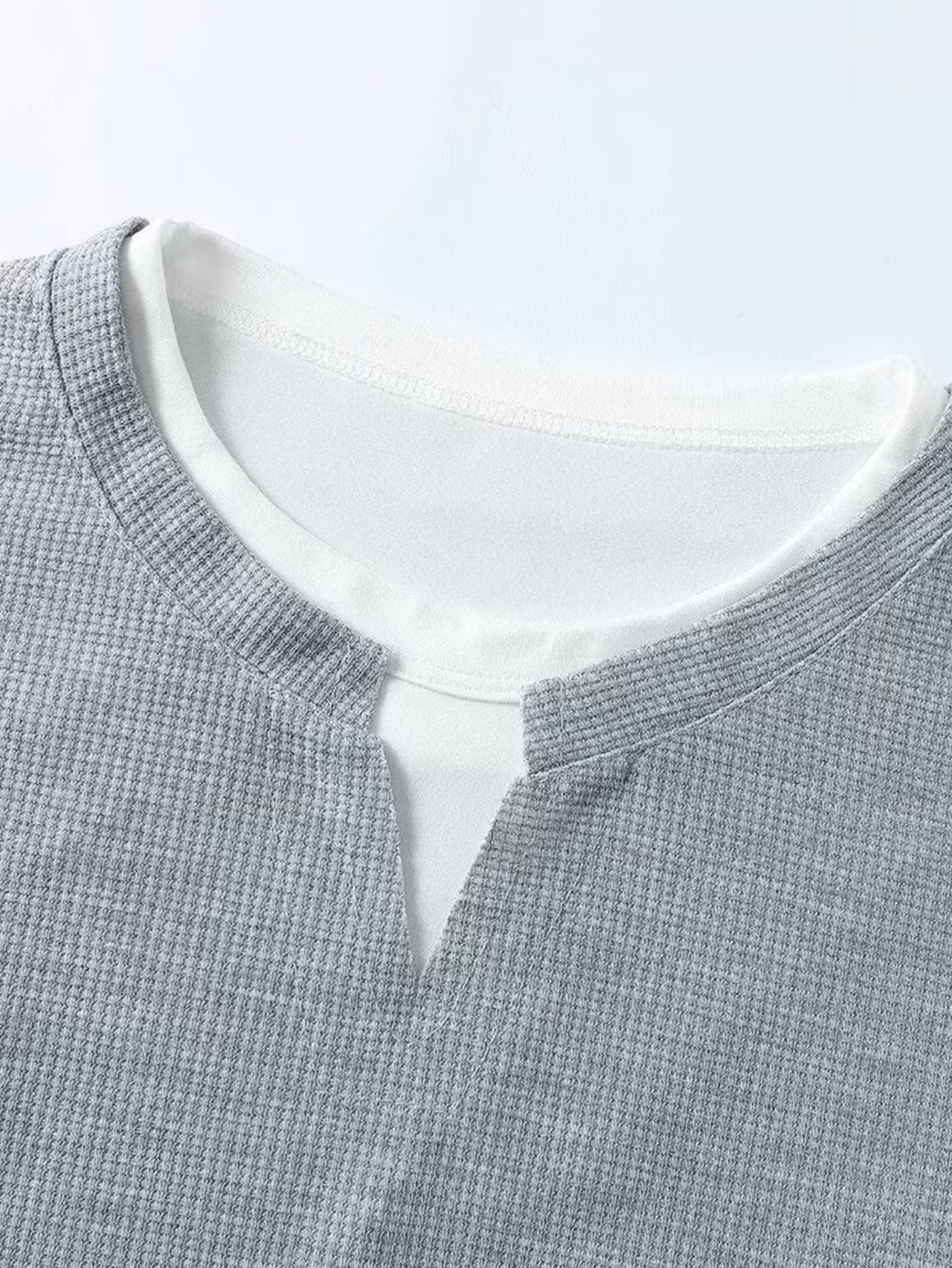 Relax Fit 2 In 1 Notched Collar Waffle T-Shirt & Waffle Pleated Pintuck Straight Leg Pants