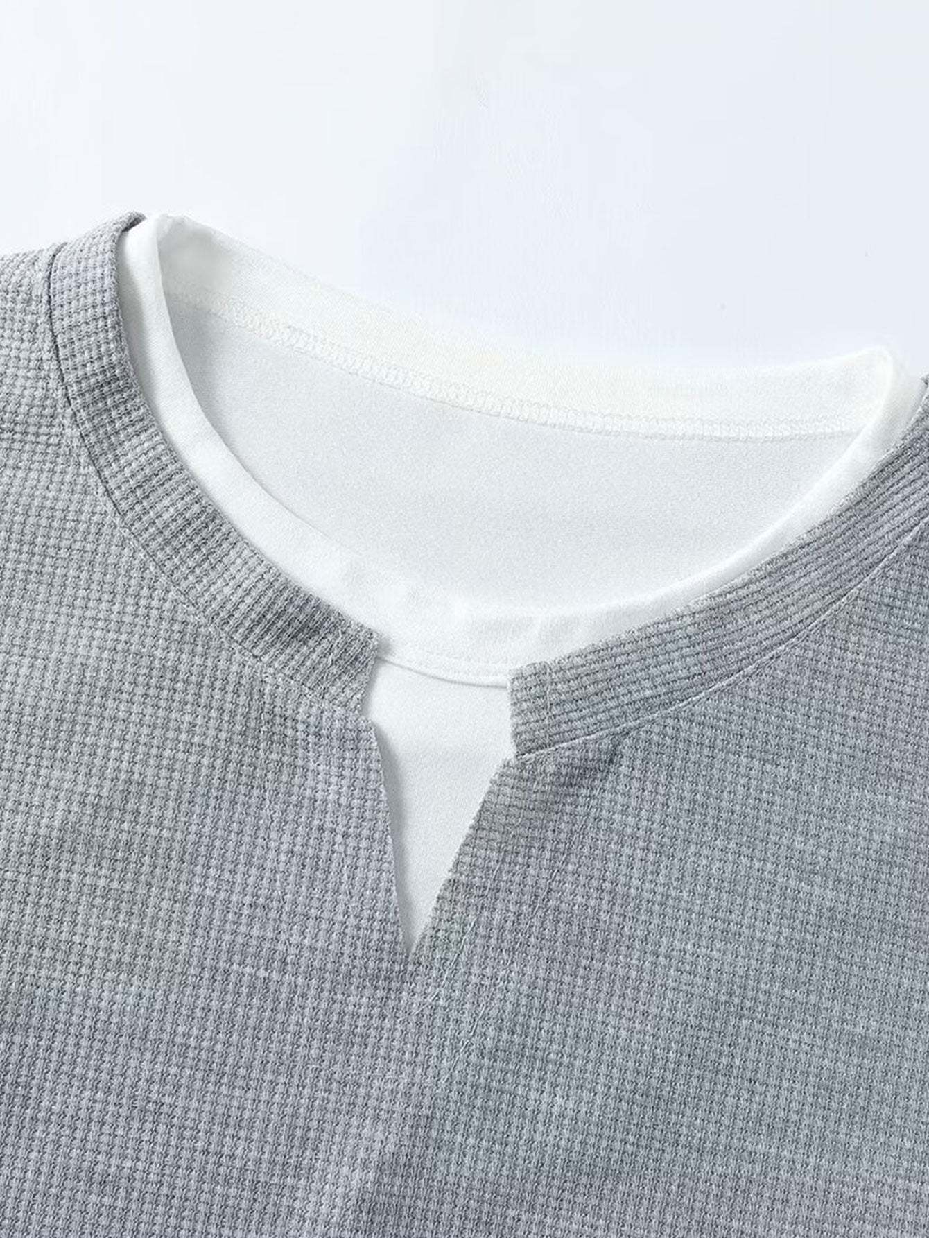 Relax Fit 2 In 1 Notched Collar Waffle T-Shirt & Waffle Pleated Pintuck Straight Leg Pants