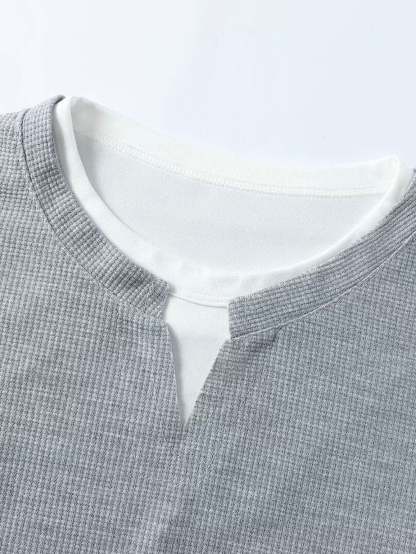 Relax Fit 2 In 1 Notched Collar Waffle T-Shirt & Waffle Pleated Pintuck Straight Leg Pants