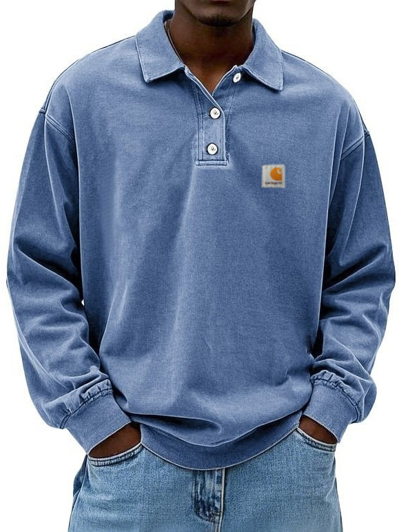 Summer Men's Long Sleeve Polo Shirt Solid Color Pullover Button T-shirt