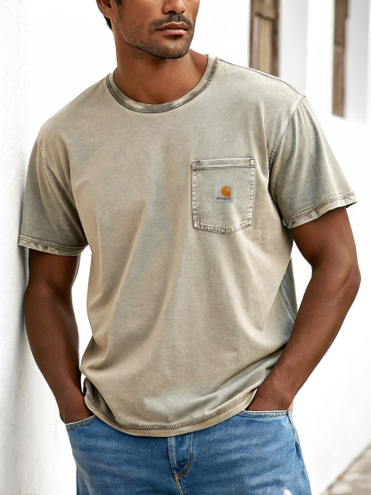 Men's Fashion Wash Cotton Summer Wear-resistant T-shirt