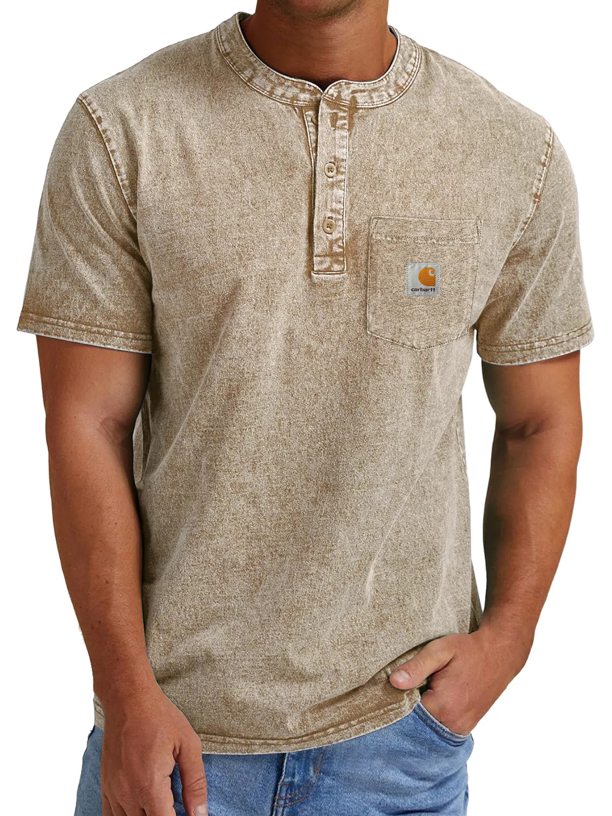 Carhartt Men's Vintage Casual Button Pocket Short Sleeve Henley Shirt